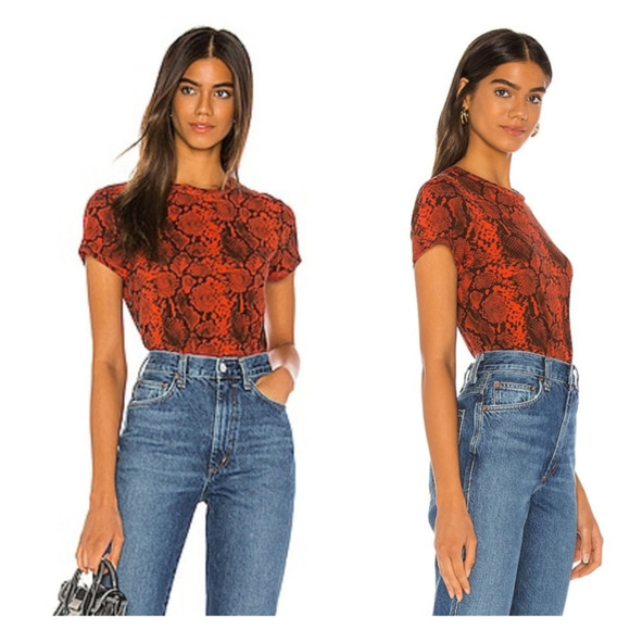 Pam & Gela Tops - Pam & GelaLava Snake‎ Print Tee in Lava
